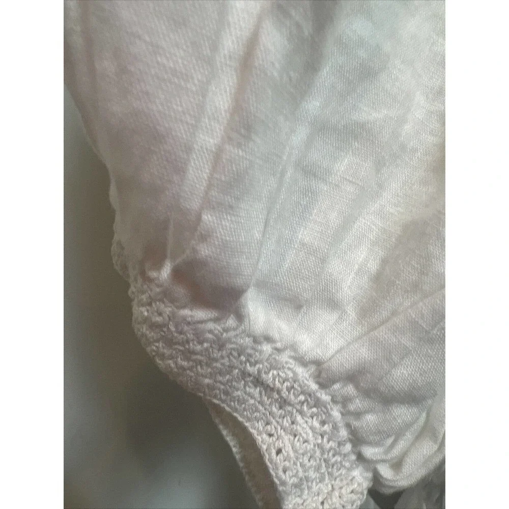 ULLA JOHNSON Harley Crochet-Trimmed Linen Top Size 4 Ivory White
